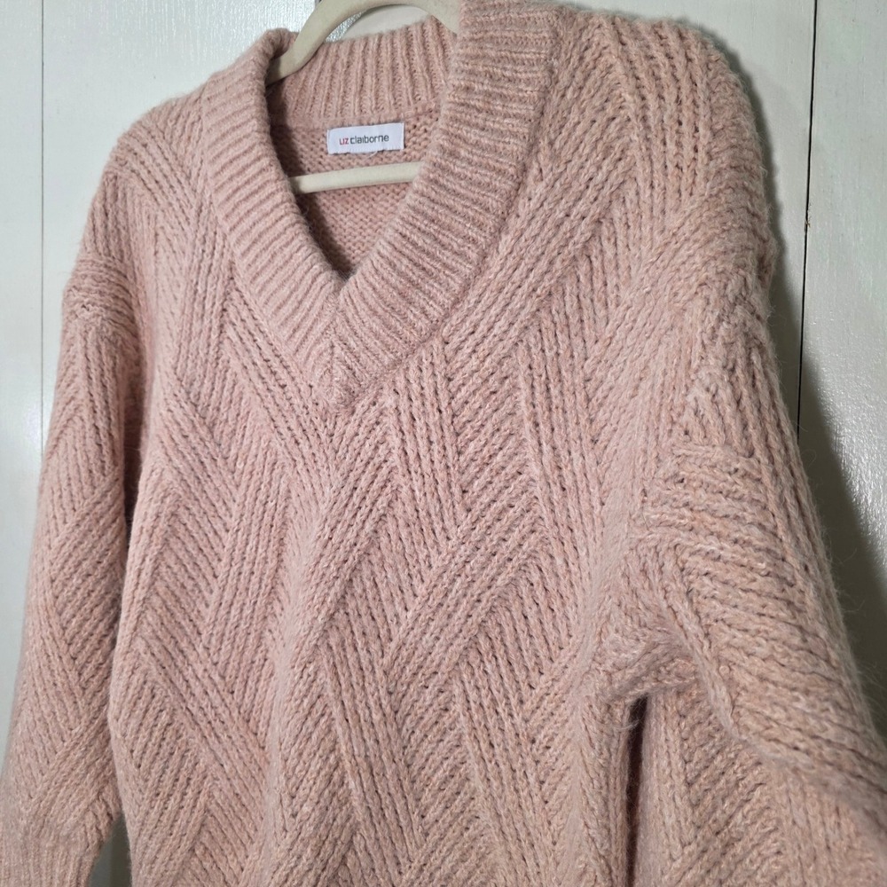 balletcore Liz Claiborne Sweater Women Pink V-Neck Chunky Knit Chevron softgirl - Picture 3 of 8